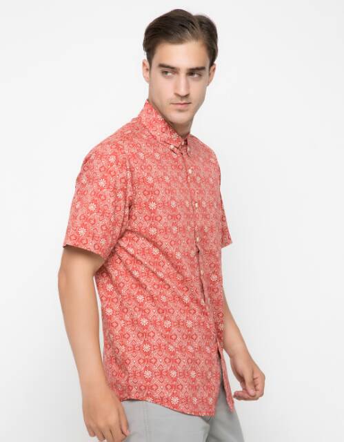 Cole kemeja print denim Look -  orange &amp; navy