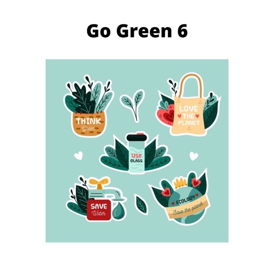 Sticker Pack Go Green Sticker Save Earth Sticker No Plastic Stiker Hp/Laptop Murah Aesthetic