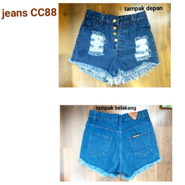 Celana jeans biru mini aksen sobek casual wanita jean's denim hot pants import