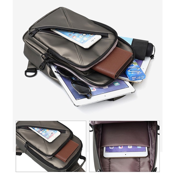 Tas Selempang Oxford Sling Bag Pria Waterproof Slempang USB Tas Pinggang Messenger