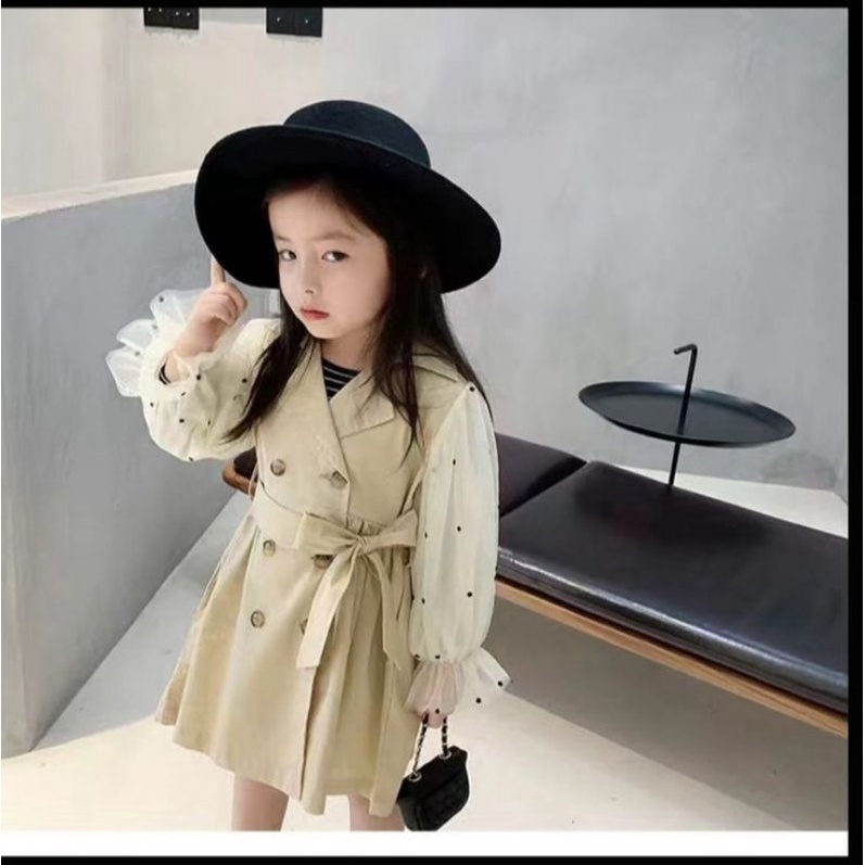 Coat/Tunik Tille Dot + Belt (1-4th) Atasan Baju Anak Cewek Premium Import ala Korea