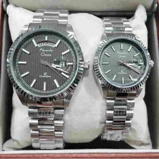 JAM COUPLE ALEXANDRE CHRISTIE AC 5004 SILVER HITAM (ORIGINAL)