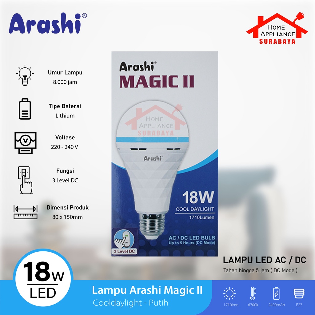 Lampu Bohlam Emergency LED Lamp Arashi Magic II 9W 12W 18W - 9 12 18 Watt / ARASHI NEW MAGIC 8W 10W 13W