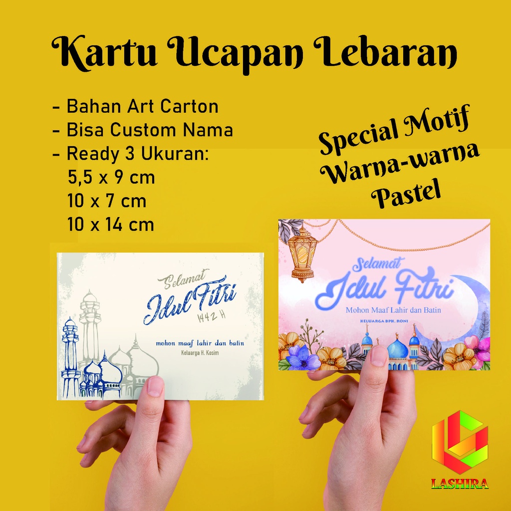 Jual Kartu Ucapan Lebaran Warna Pastel Custom Nama untuk Parcel