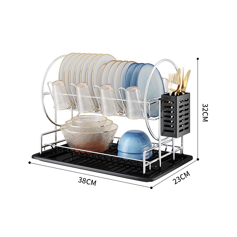 Rak Pengering Piring Stainless Rak Pengeringan Dapur Meja Dish Drainer Rack Cup Holder