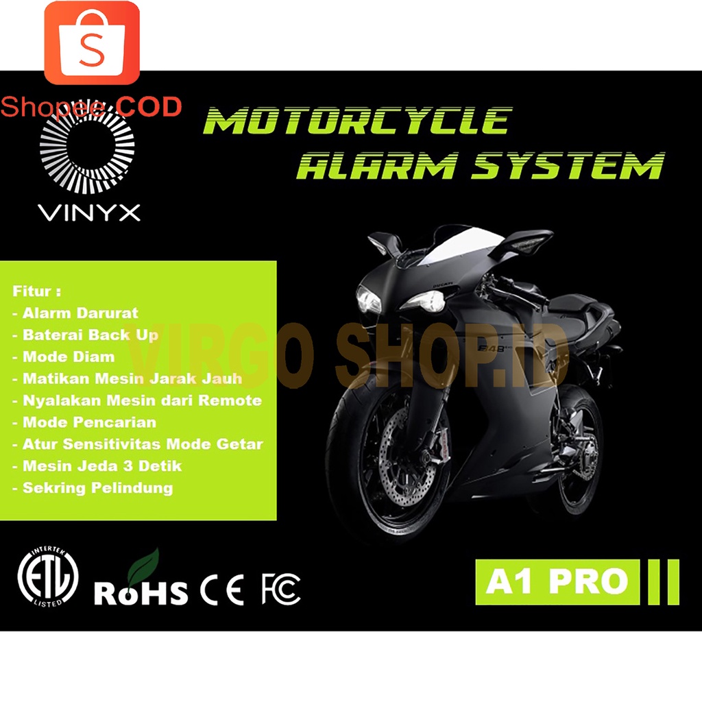 Alarm Motor VINYX A1 Pro Remote Stater Jarak Jauh + Baterai Mesin Jeda Honda Yamaha Suzuki Universal / Alarm Motor / Alarm Vinyx Injeksi / Vinyx Alarm Motor Injeksi