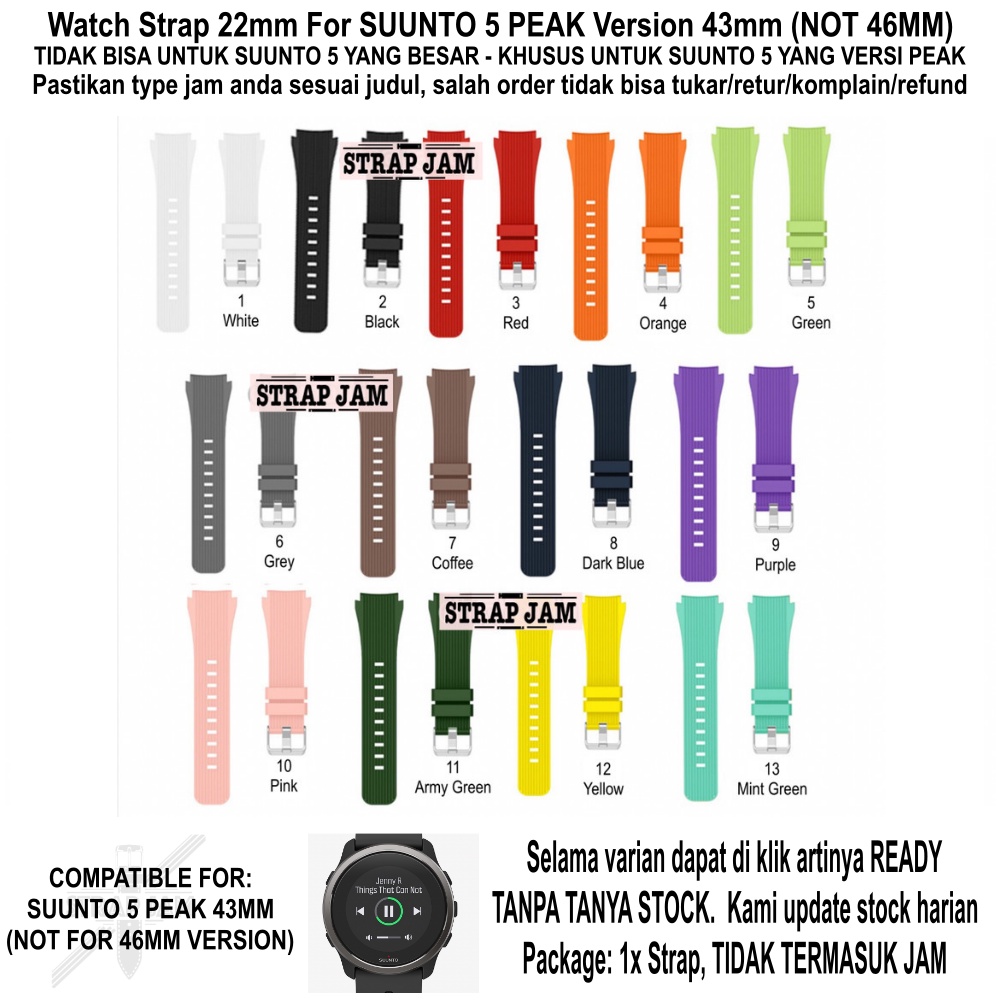 M46 Strap Suunto 5 Peak 43mm (VERSI PEAK) - Tali Jam 22mm Rubber Silikon Garis