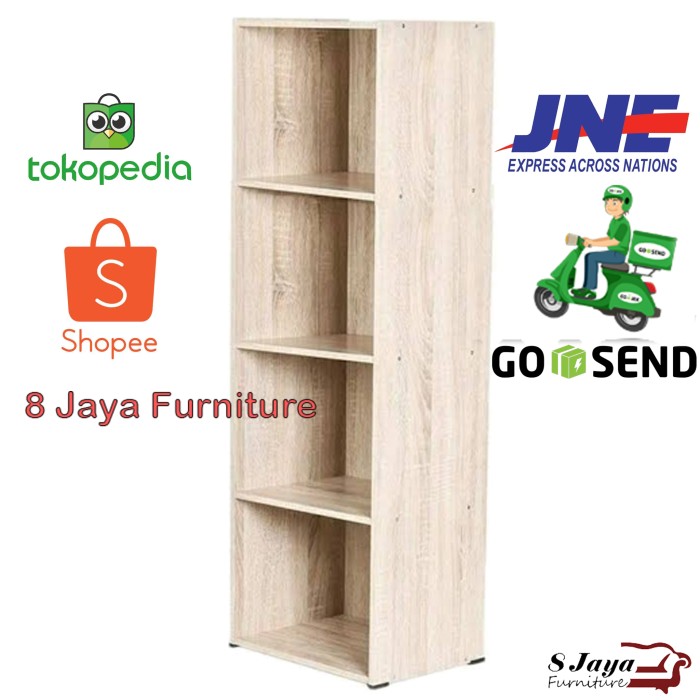 Rak Buku Lemari Serbaguna Kayu 4 Susun Dokumen Kantor Murah SC Gosend
