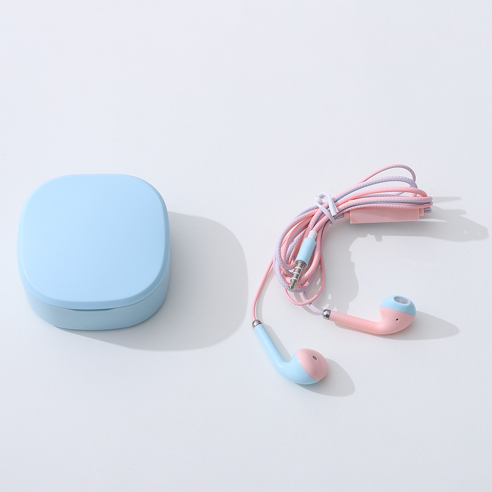 Earphone In ear Warna Macaron Dengan mic + Kotak Penyimpanan, Ada 4 Warna