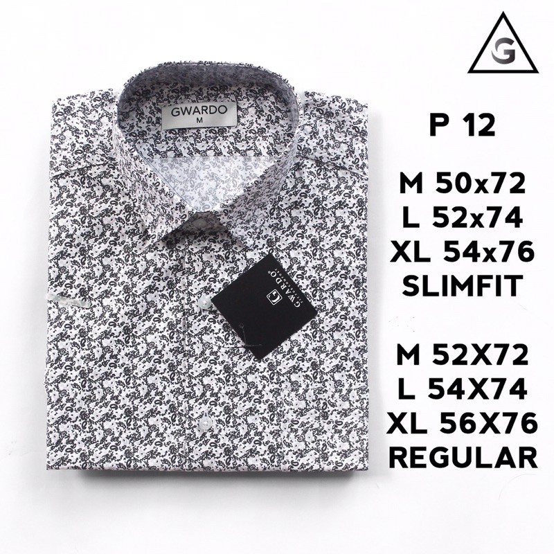 GWARDO Kemeja Batik Kecil Hitam REGULAR Dan SLIMFIT Lengan Pendek Dan Lengan Panjang P12