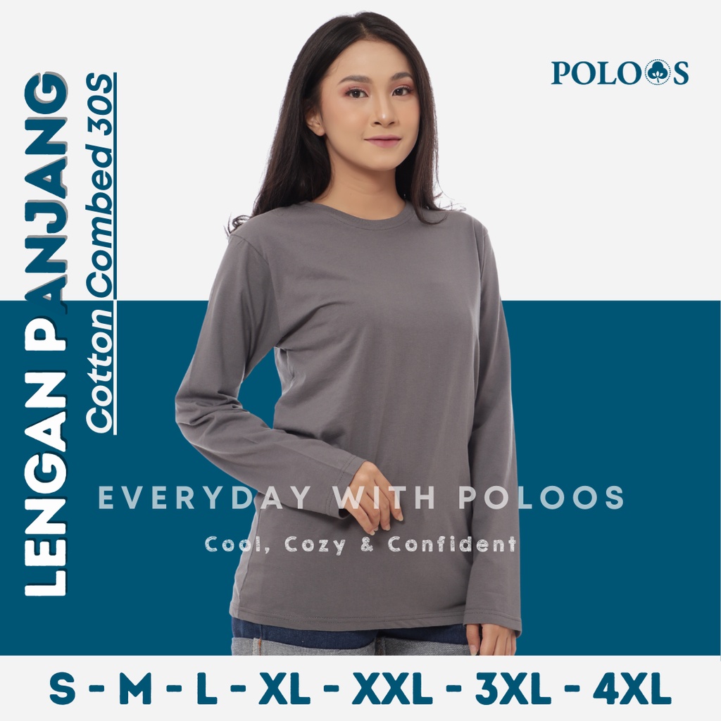 Kaos Polos Wanita Lengan Panjang Abu Tua - Cotton Combed 30s Baju Unisex