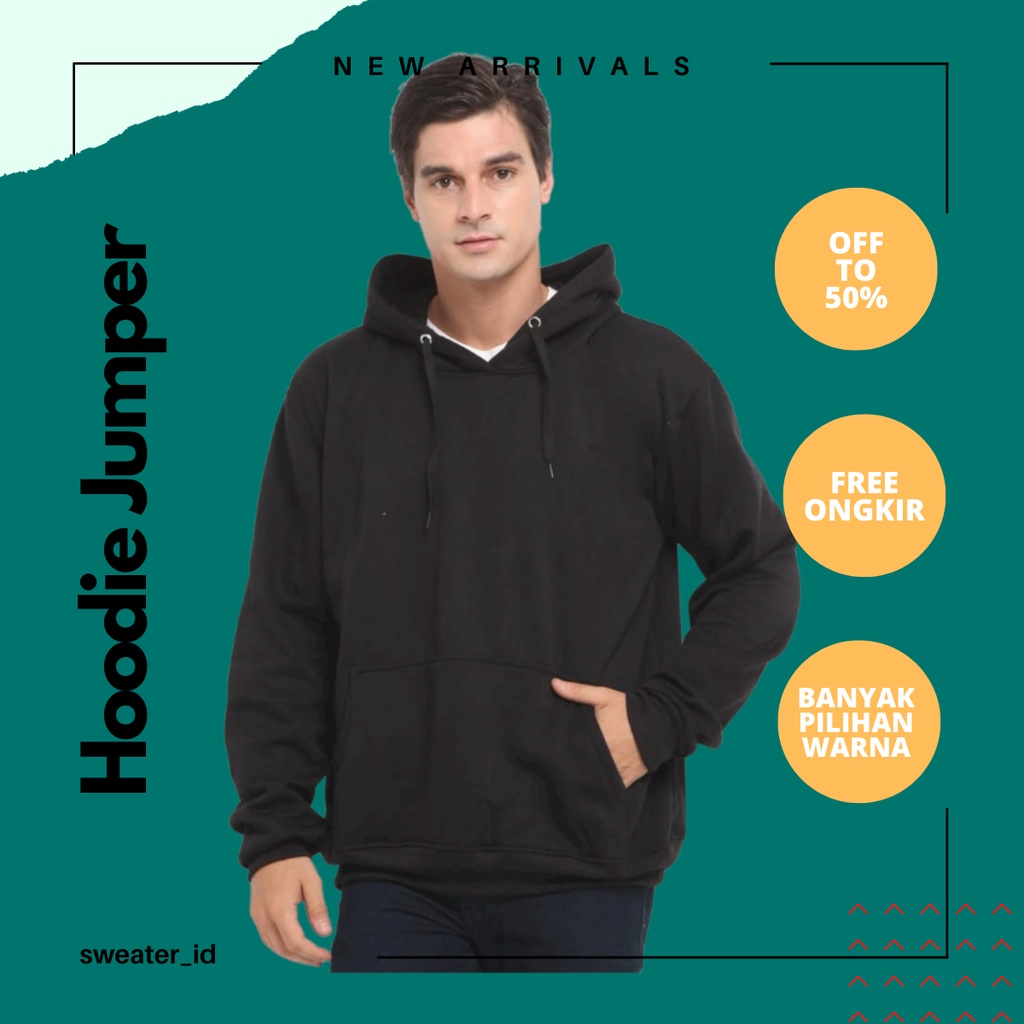 SWEATER_ID Hoodie Jumper Hitam Polos Pria Wanita Couple Oversize Fleece Tebal Premium