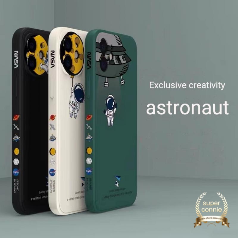 Case Samsung Android Fashion Astronaut Side Print Straight Edge Silicon Case Cover (All Type Samsung