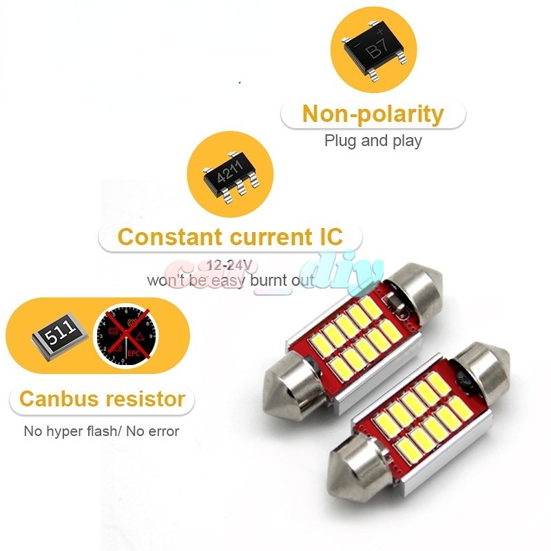 Festoon Lampu Baca LED Dome 31mm 6000K C5W 36mm 36mm Untuk Interior Mobil