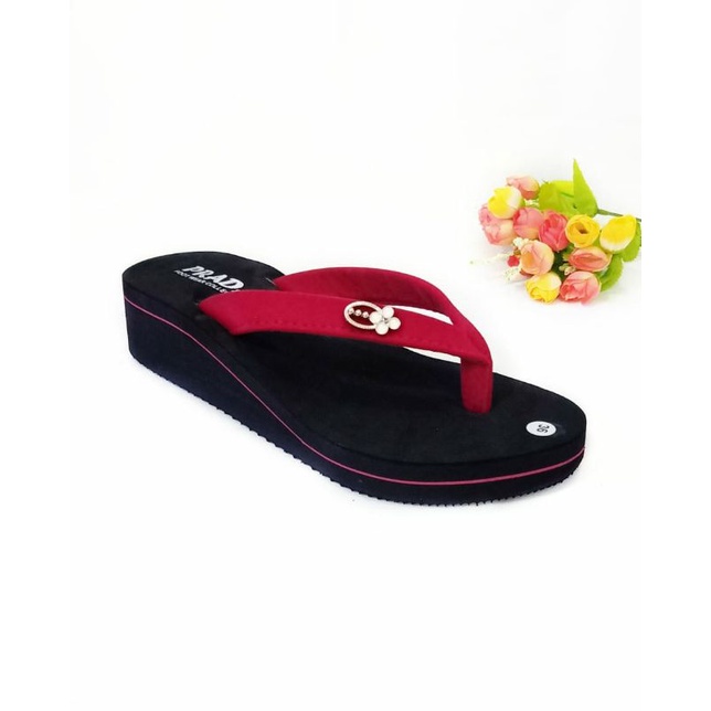 WEDGES WANITA SPON BELUDRU - SANDAL JAPIT SPON - SANDAL JAPIT WANITA - SANDAL WANITA - SANDAL CASUAL (KODE VELVET BUNGA)