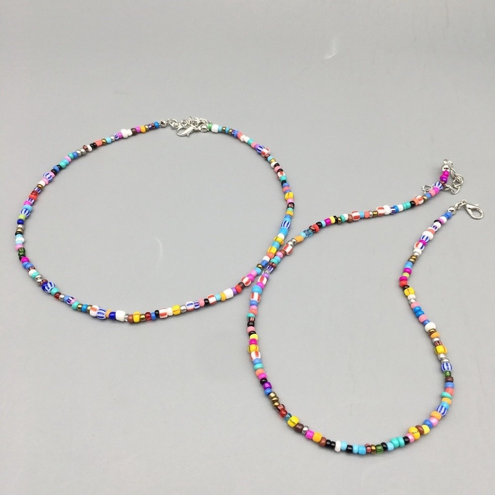 New Popular Color Rice Bead Necklace Handmade Fashion All-match Glass Rice Bead Short Necklace