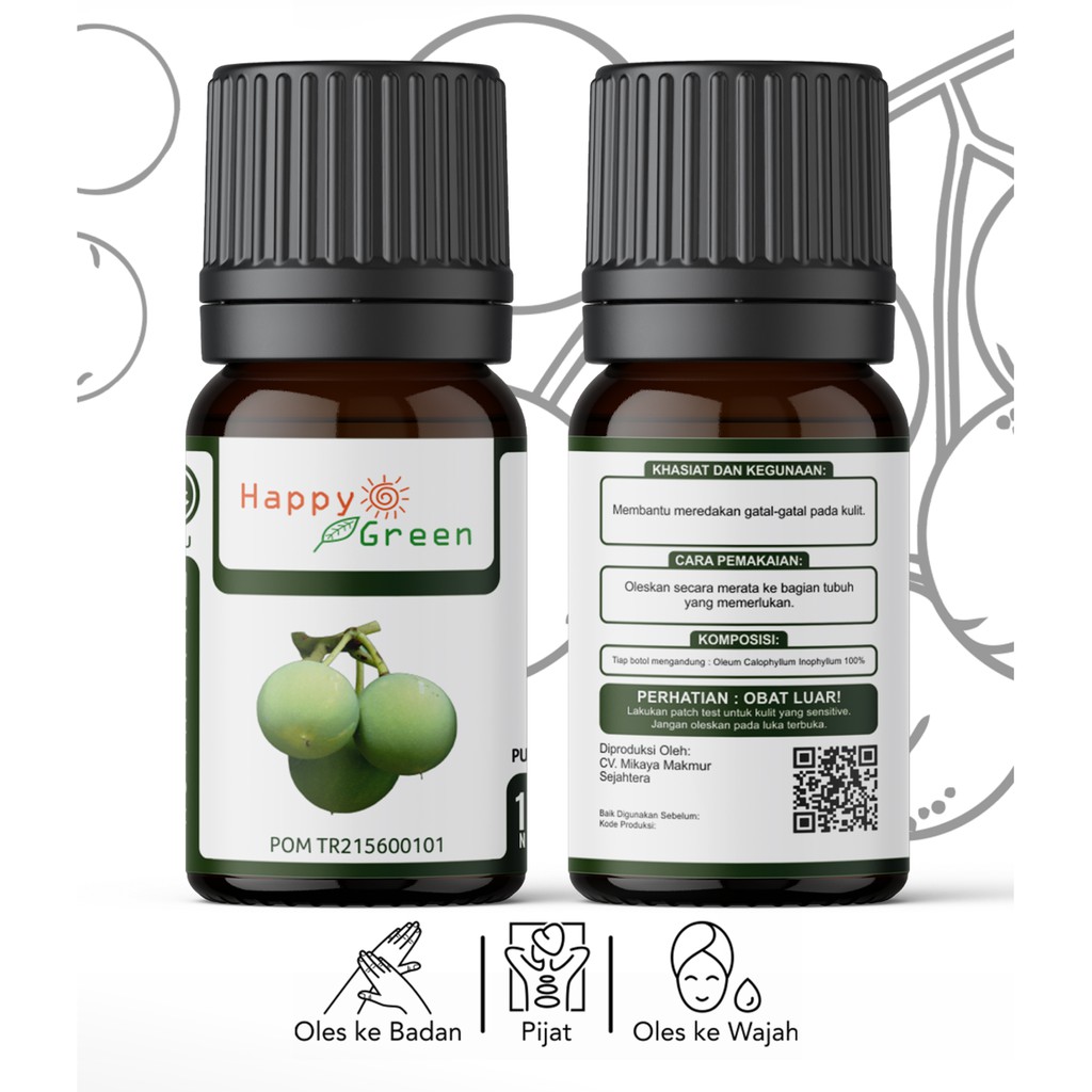 BPOM Happy Green Tamanu Oil (10 ml) - Minyak Tamanu Ben Oil Murni 100% Pure Garansi Uang Kembali !