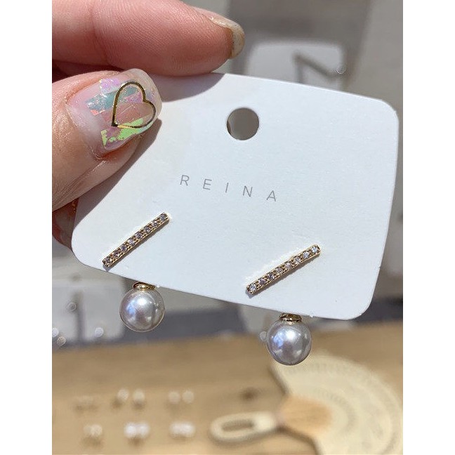 LRC Anting Tusuk Fashion Silver 925 Silver Needle Rhinestone Small Word Pearl Earrings D06538