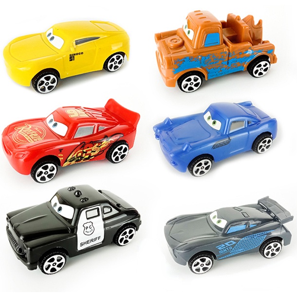 6pcs/set Pixar Cars3 2 Diecast Mobil Mainan Petir McQueen Jackson Storm Mater Sheriff Cruz Ramirez Mainan Anak Mobil Topper Kue