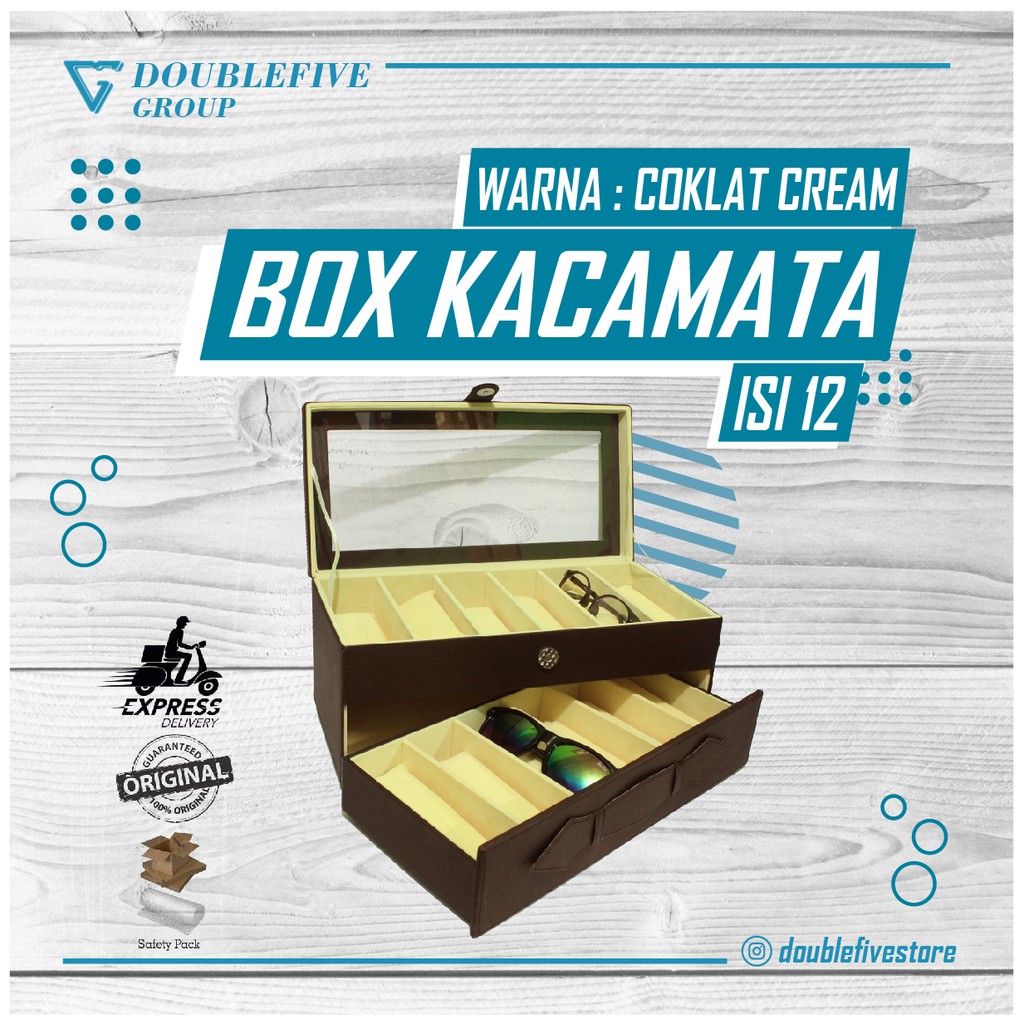 Kotak Kacamata Isi 12 Warna Coklat Cream / Box Kacamata / Tempat Kacamata / Glasses Box