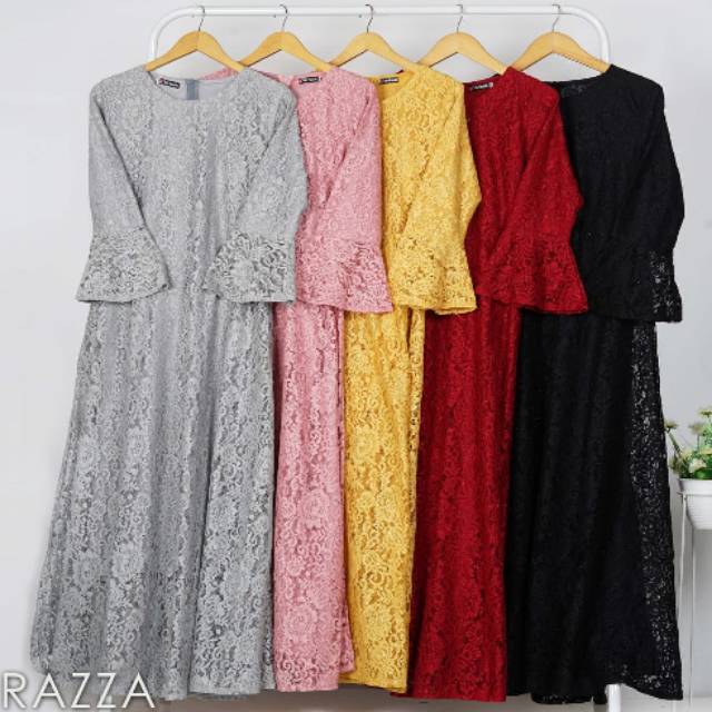 Gamis pesta mewah brukat premium bertulang glitter warna silver best seller