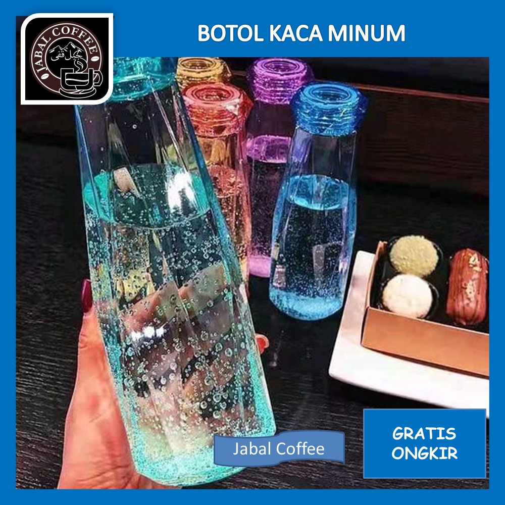 Botol Minum Warna Warni Ukuran 350 Ml / Botol Air Bahan Kaca Kristal Berlian / Botol Minum Transparan