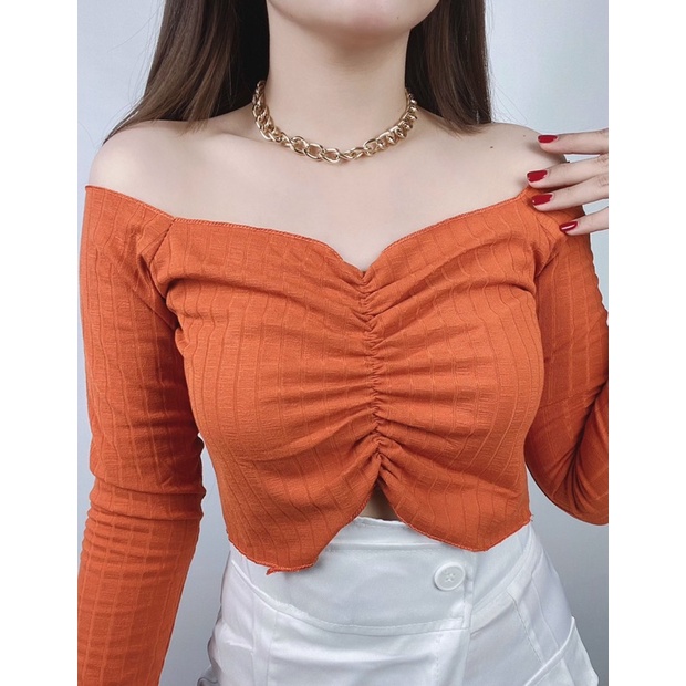 Sabrina long sleeve kerut tengah rib | Sabrina longsleeve