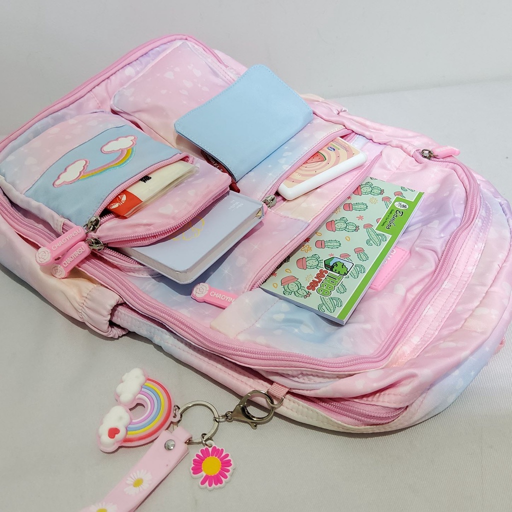 GRATIS Gantungan! Tas Sekolah Import Ransel Anak Cewek Rainbow 989