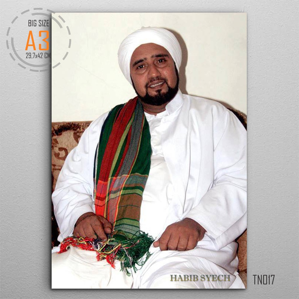 Muslim Decor Foto HABIB SYECH Pakai Sorban Hijau Kashmiri Poster Kayu MDF Pashmina Fans HABIB RIZIEQ
