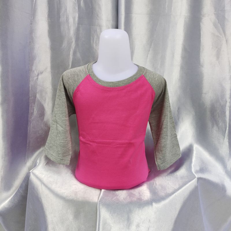 kaos polos reglan PINK - ABUMISTY  lengan 3/4 uk20 22 S M L XL XXL