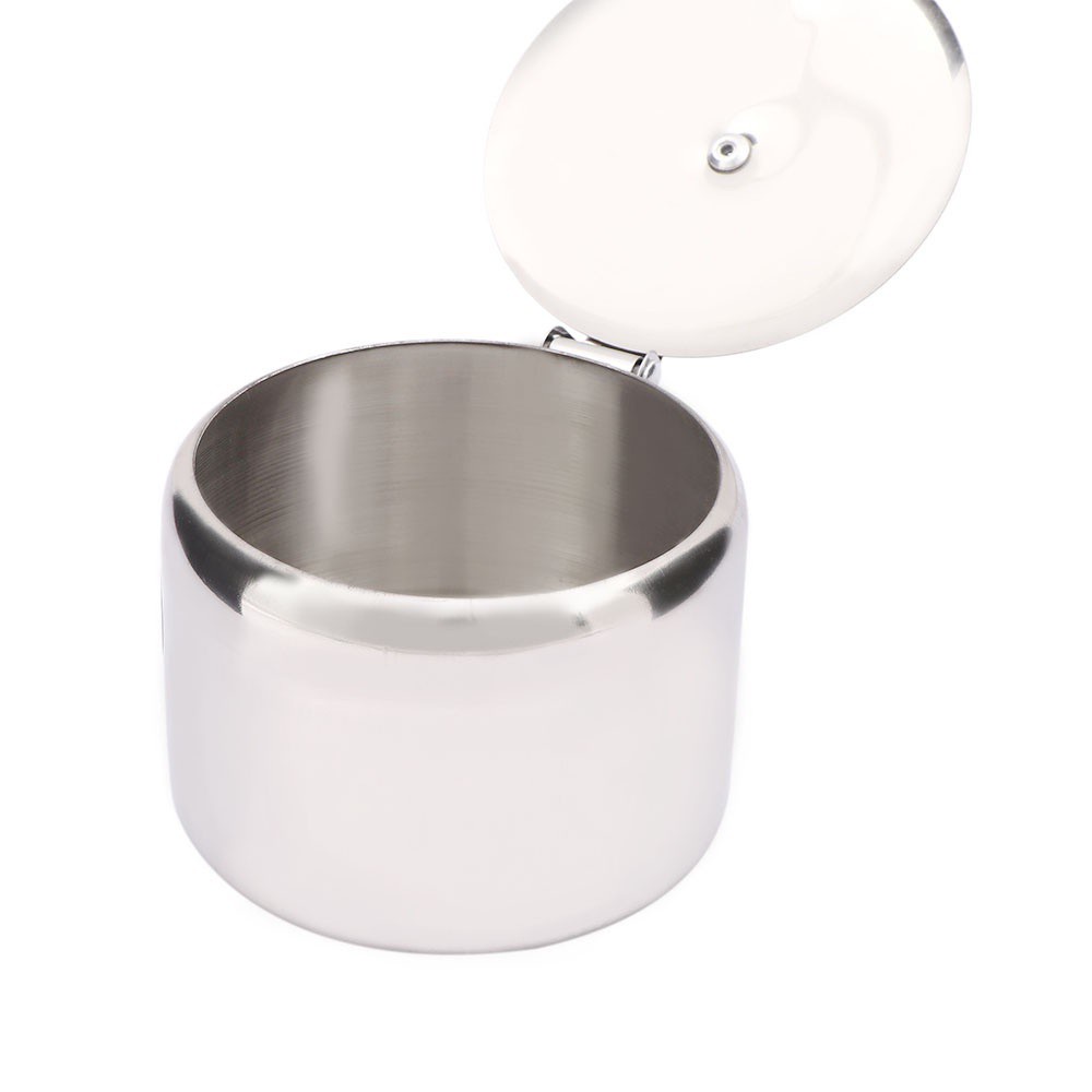 Toples Penyimpanan Garam / Saus / Gula Bahan Stainless Steel Ukuran 7.5cm Dengan Tutup Non Magnetik Untuk Dapur