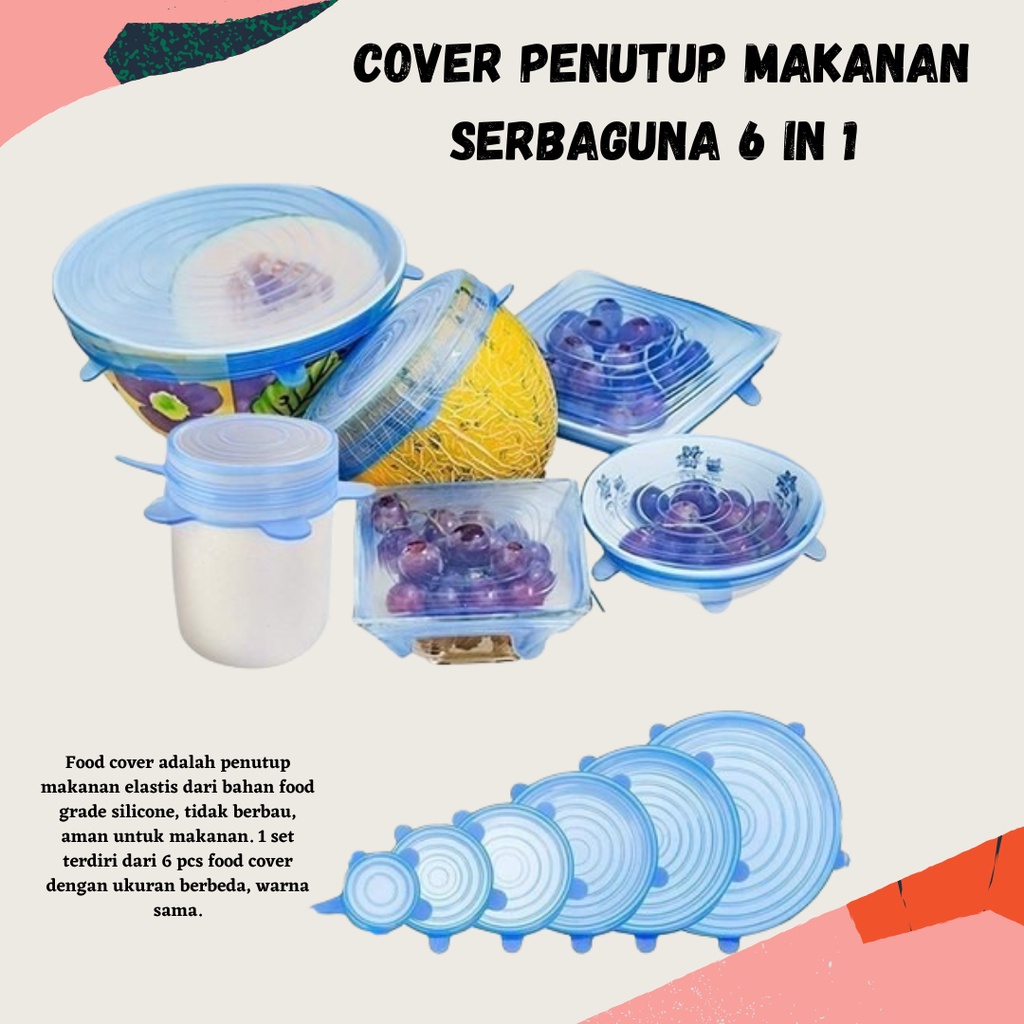 Terbaru!! Silikon Karet Penutup Makanan Piring Mangkok 6 in 1 Food Cover Lid - Random