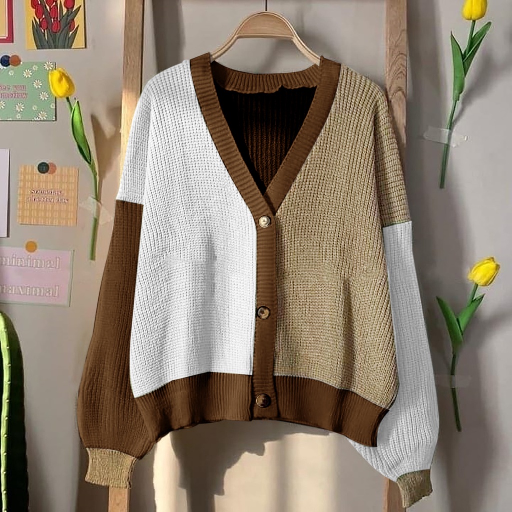 [R.A] Helena Cardigan Knit Outerwear HELEN CARDY RAJUT TWIST PREMIUM Color Full Combi Cardie Fashion Wanita Remaja Muslim Terlaris-Bronze BW