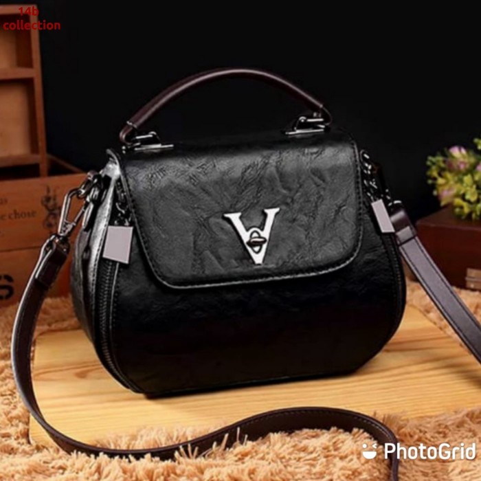 V Bags Millano Simply Tas Selempang Kulit Tas Selempang Undangan Cewe - Hitam