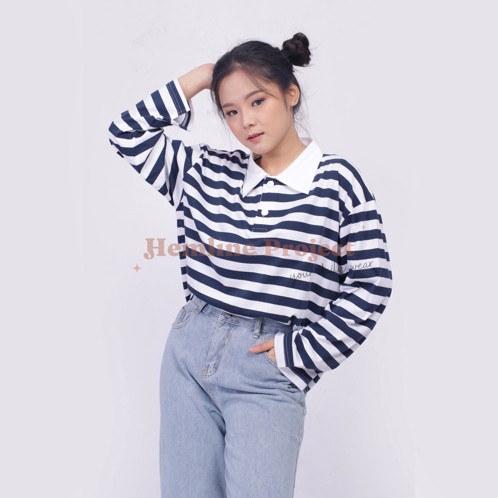 Hara Navy Oversized Stripe Top