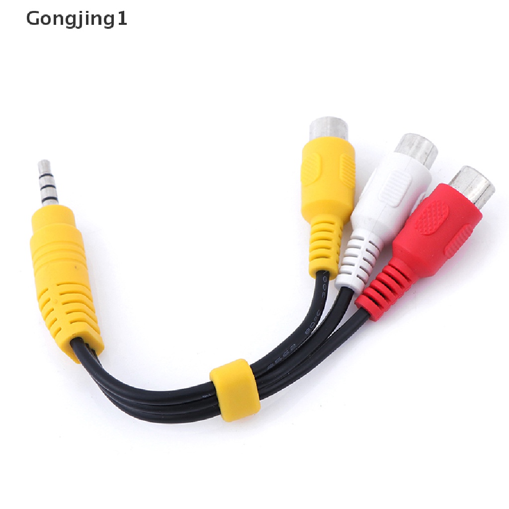 Gongjing1 1pc Kabel Adapter Audio Video Av Mini Aux 3.5mm Male Ke 3 Rca Female