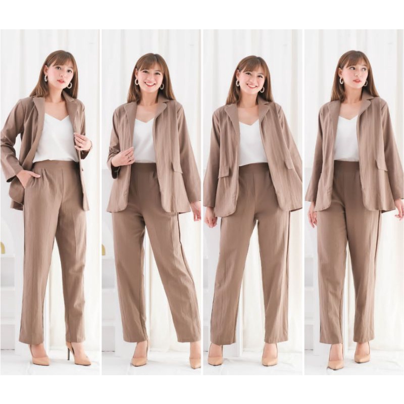 ❣️ SPECIAL PRICE ♡ PREMIUM ♡ ORIGINAL ! FRANSISCA OFFICE 2 IN 1 SET PLAIN LONG SLEEVE BLAZER WITH LONG  PANTS / SETELAN KANTOR , OUTER &amp; CELANA PANJANG ( HIJAB FRIENDLY )