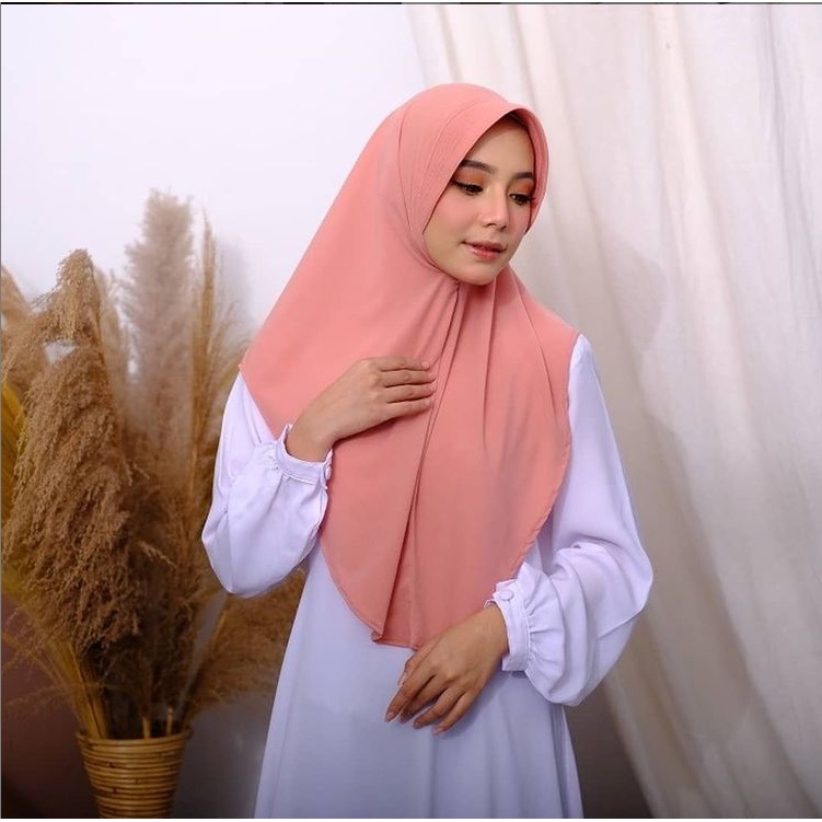 Jilbab Khimar Pinguin Jersey - Bergo Instan Simpel - Kerudung Hijab Terbaru-Peach