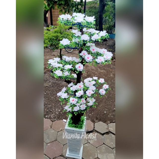 Bunga Hias Artificial || Semanggi putih pot putih bunga sudut ruangan bunga hias tinggi