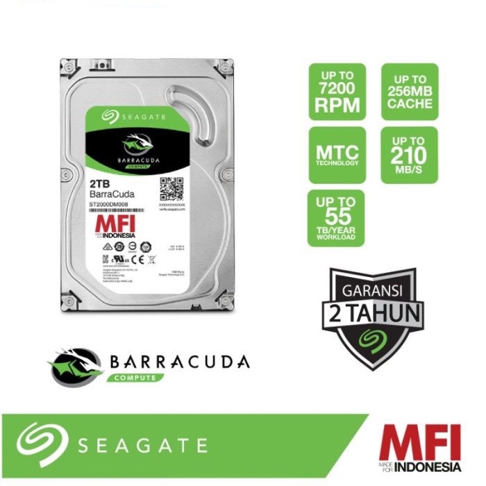 Harddisk Internal 2 TB Seagate Barracuda 3.5 Inch BARU - Garansi Resmi MFI Seagate Indonesia