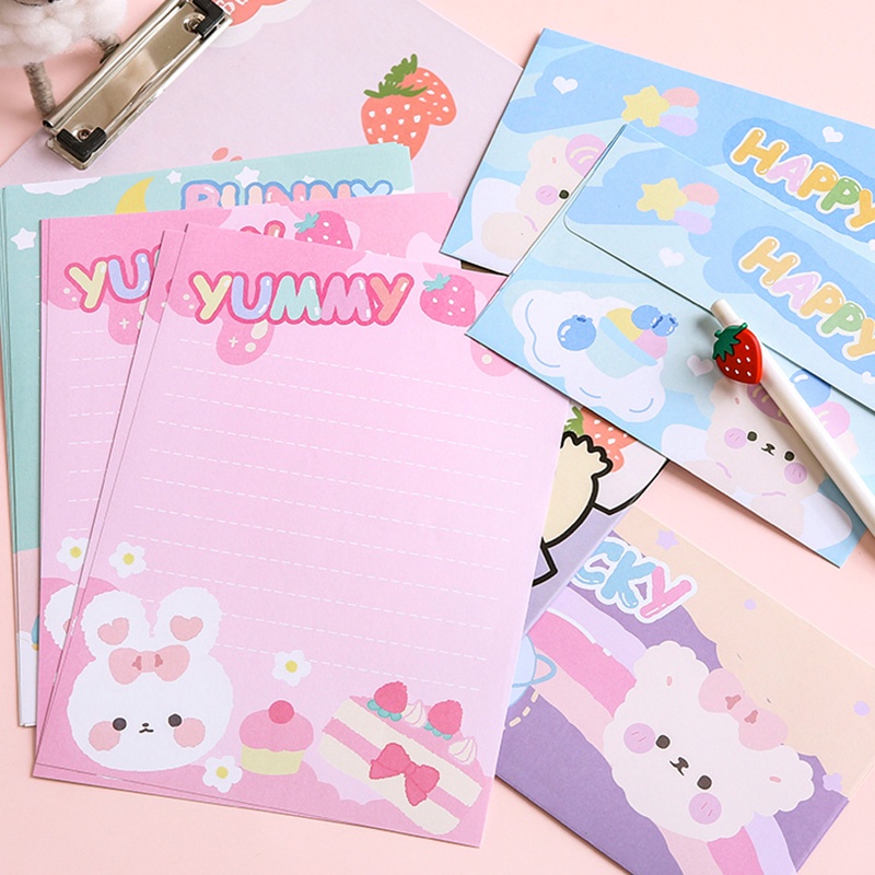 10pcs / Set Amplop Surat Motif Kartun Beruang / Kelinci Lucu