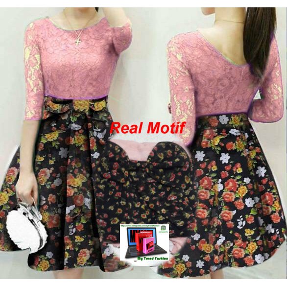 Dress Peach Lace Flower Black Violine New Casual