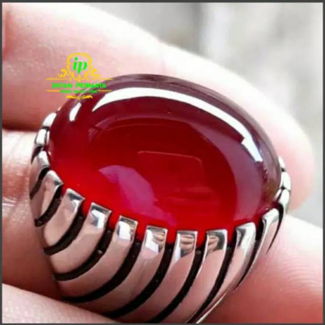 CINCIN BATU AKIK NATURAL CEMPAKA MERAH/ RED BARON BERKUALITAS  HQ LUSTER MULUS