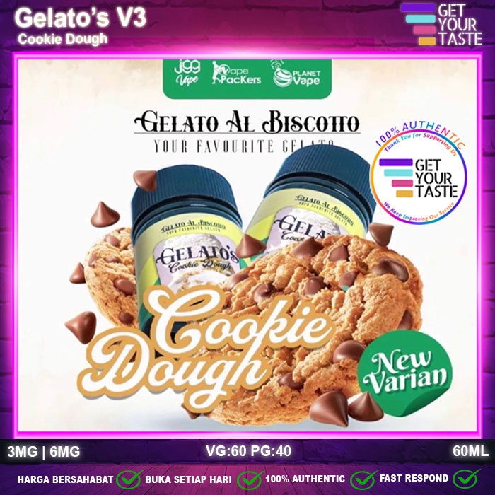 Liquid Gelato's V3 Cookie Dough 60ML by J99 Vape X Vapepackers