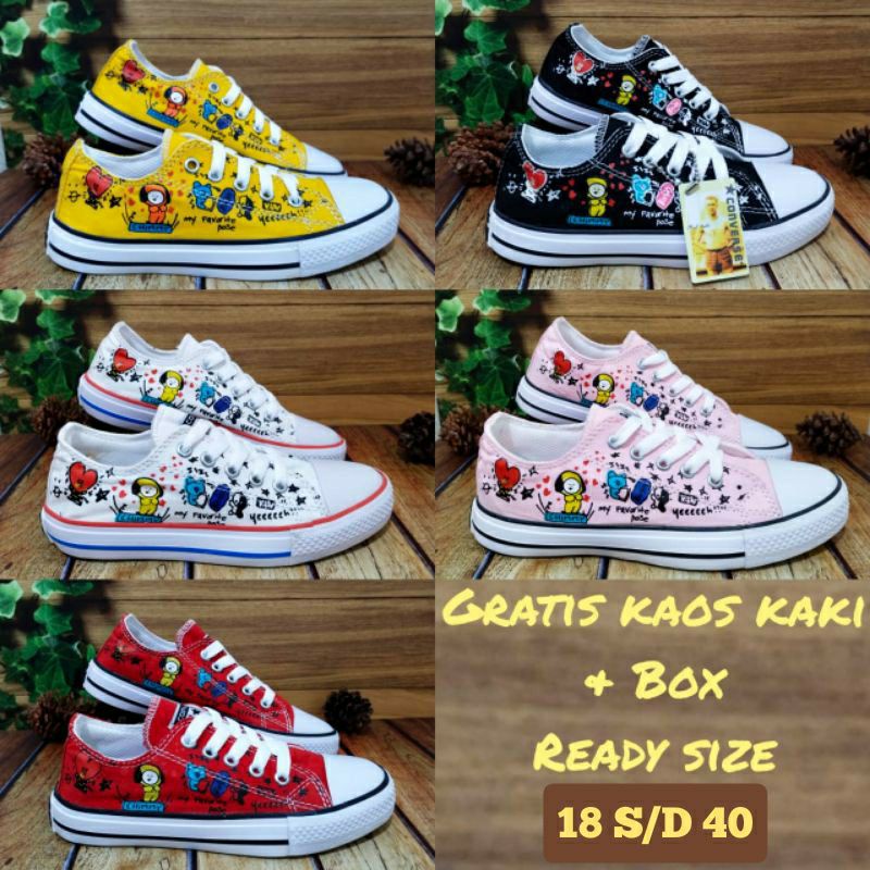 (READY 5 WARNA) SEPATU CONVERSE BTS BT21 SEPATU ANAK PEREMPUAN &amp; LAKI SEPATU SEKOLAH  MOTIF KARAKTER