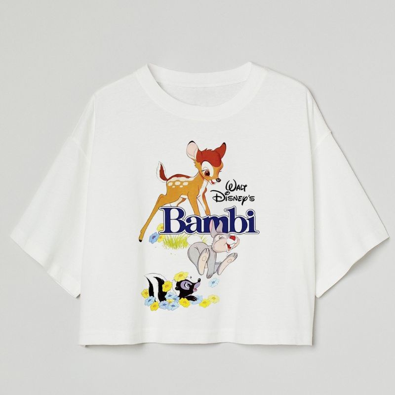 CROP TEE DISNEY BAMBI | KAOS CROP TOP OVERSIZE PUTIH WANITA MOTIF KARTUN | WHITE CROPTEE WOMAN | KOR