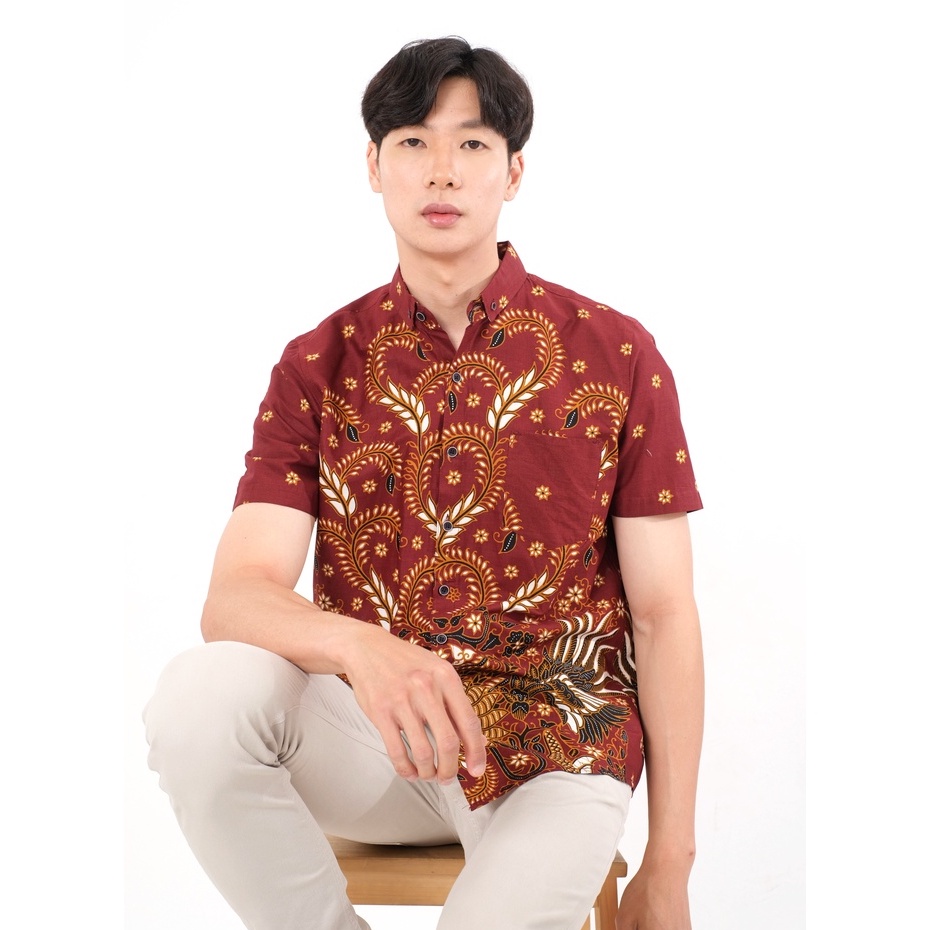 SANVANINA Kemeja Batik Pria Slim Fit Gandum | E-7012