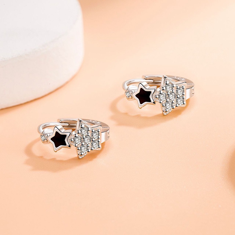 Anting Tusuk Gantung Bahan Sterling Silver 925 Desain Bintang Hias Kristal / Zircon Untuk Wanita