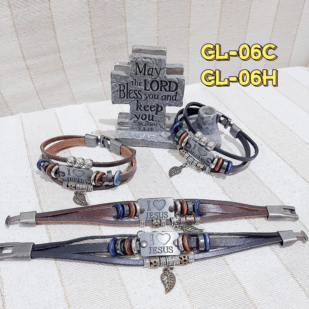 [TERMURAH] Gelang GL-06 I LOVE JESUS Gelang Kulit Hias Jangkar Gaya Vintage