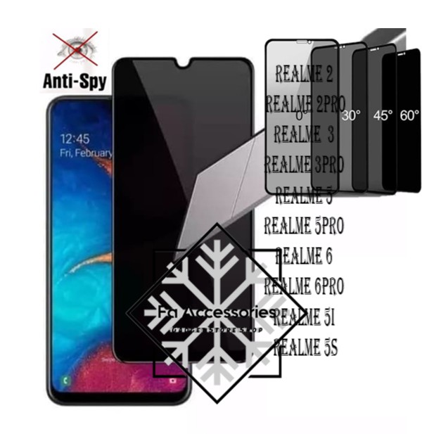 FA Tempered Glass Privacy Anti Spy Full Glue Realme 2 2pro 3 3pro 5 5pro 6 6pro 5i 5s i s pro